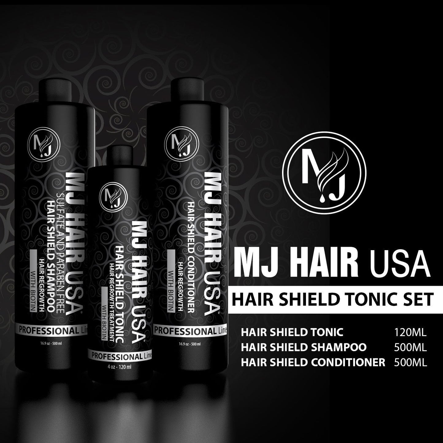 MJ HAIR USA Hair Regrowth Treatment Set (Shampoo, Conditioner, Tonic) - Unisex-Adults - Black - Unscented - Women - Female Beauty & Personal Care MJ HAIR USA