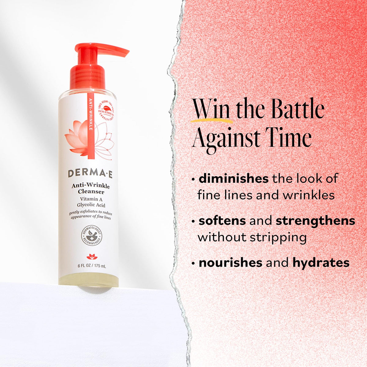 Derma E Anti-Wrinkle Cleanser - Anti-Aging Face Wash with Glycolic Acid and Vitamin A - Gentle Cleansing and Exfoliating Facial Wash Removes Makeup Beauty & Personal Care Derma E