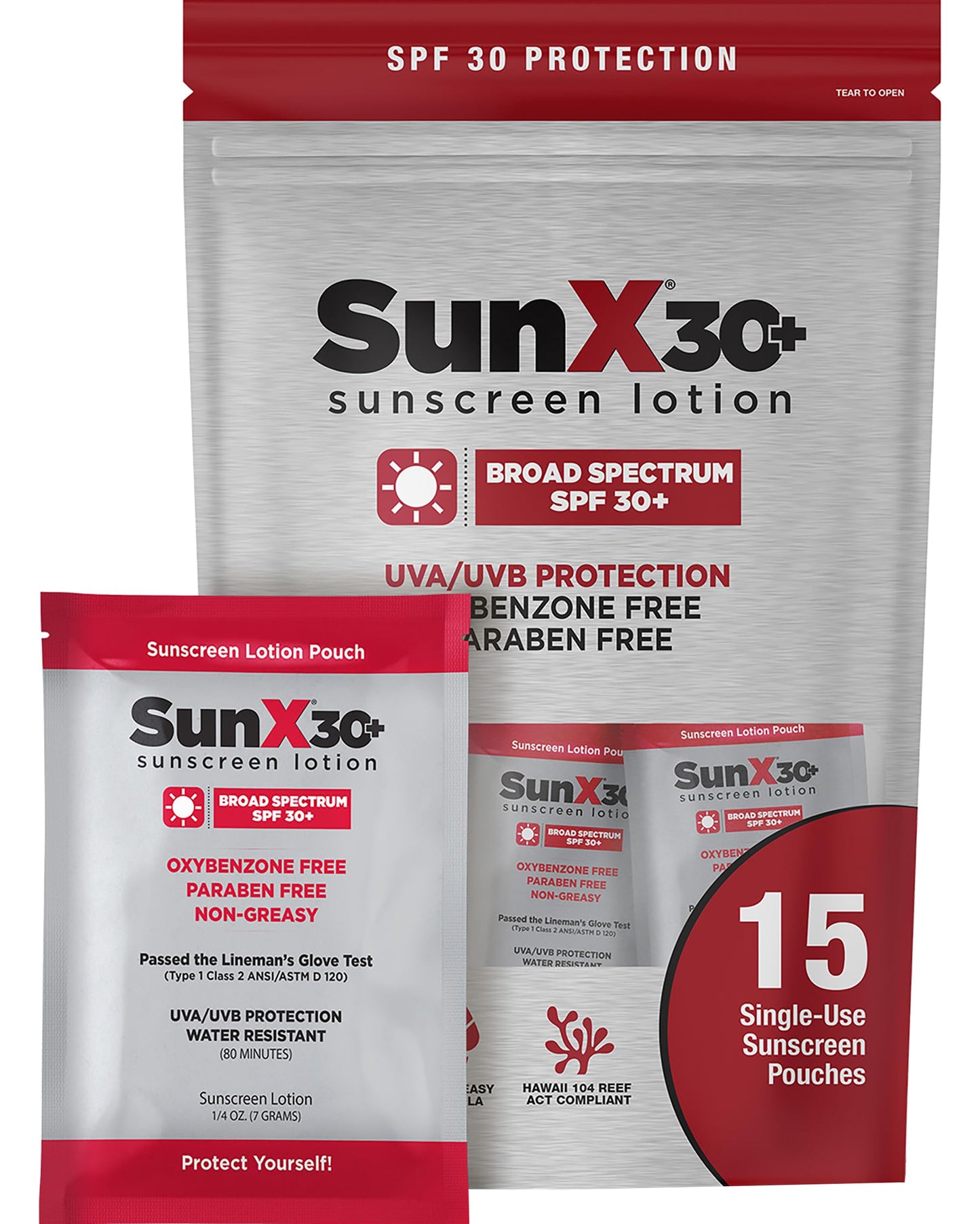 CoreTex Sun X 30+ SPF Broad Spectrum Sunscreen Packets with Resealable Travel Bag - Pack of 15 Paraben, Oxybenzone, Octinoxate, & Oil Free Sunscreen Beauty & Personal Care CoreTex