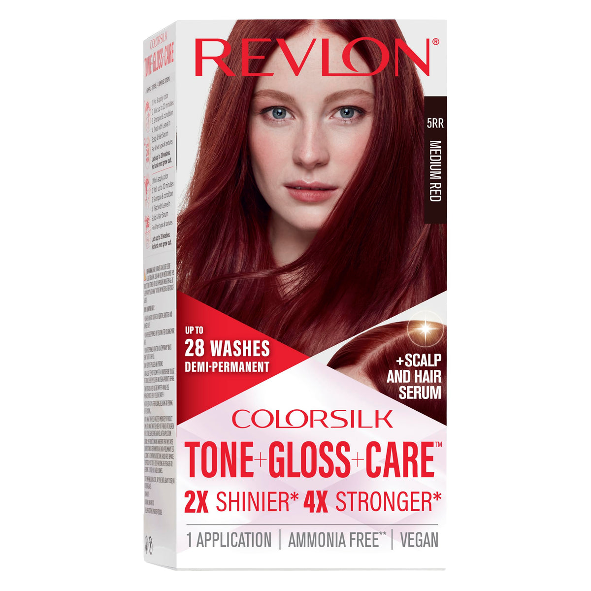 Revlon ColorSilk Tone + Gloss + Care Demi Permanent Hair Color, Dye Kit with Leave-In Scalp and Haircare Serum, 2x Shinier, 4x Stronger, 5RR Medium Beauty & Personal Care REVLON