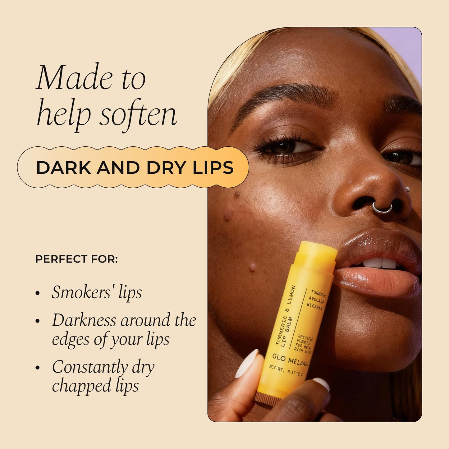 Glo Melanin All Natural Lemon and Turmeric Lip Balm - Natural Lip Balm Illuminate Your Smile, Brighten & Nourish Dark Lips Effortlessly - For Smokers Beauty and Personal Care Glo Melanin
