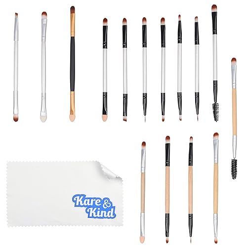 Kare & Kind 15 pcs Double Ended Eye Makeup Brushe Set - Highlight, Contour, Blend Makeup Cosmetics - Liquid Makeup, Powder, Foundation, Concealer Beauty & Personal Care Kare & Kind