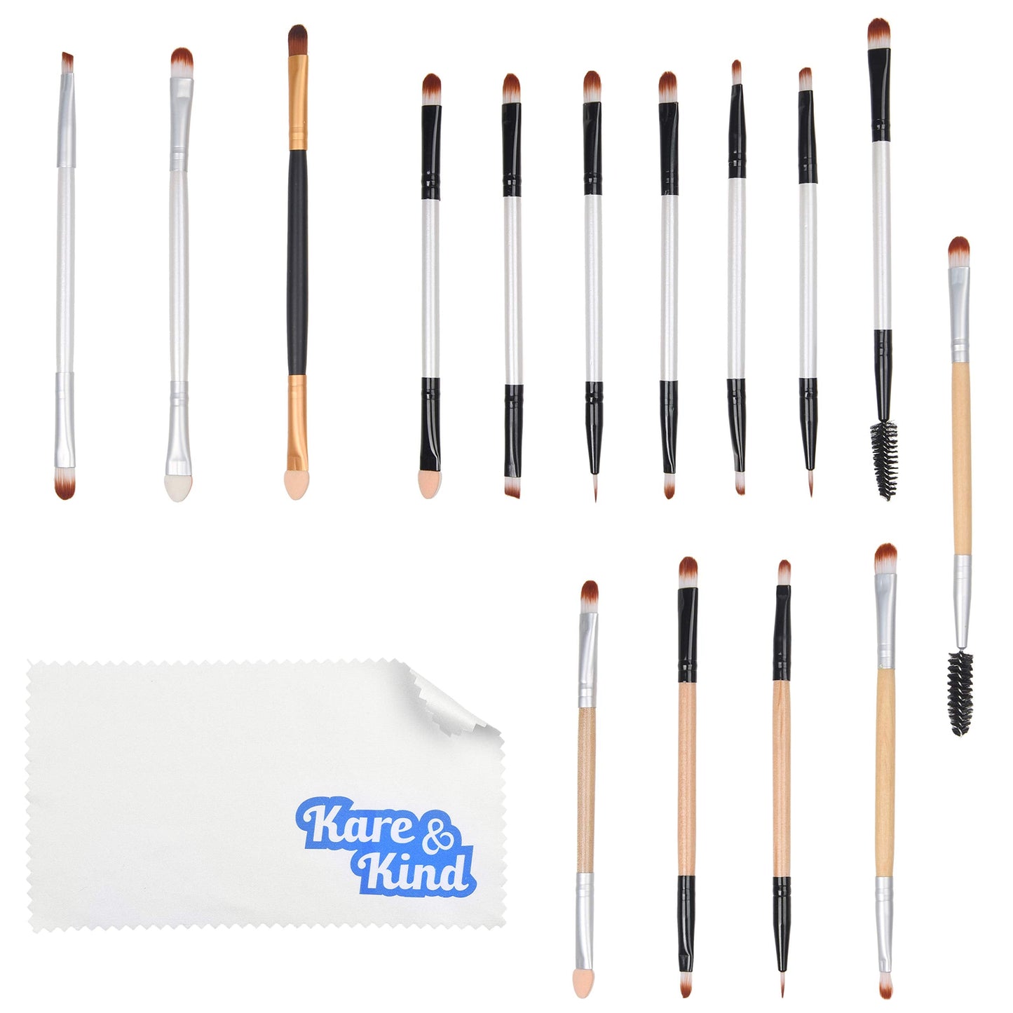 Kare & Kind 15 pcs Double Ended Eye Makeup Brushe Set - Highlight, Contour, Blend Makeup Cosmetics - Liquid Makeup, Powder, Foundation, Concealer Beauty & Personal Care Kare & Kind