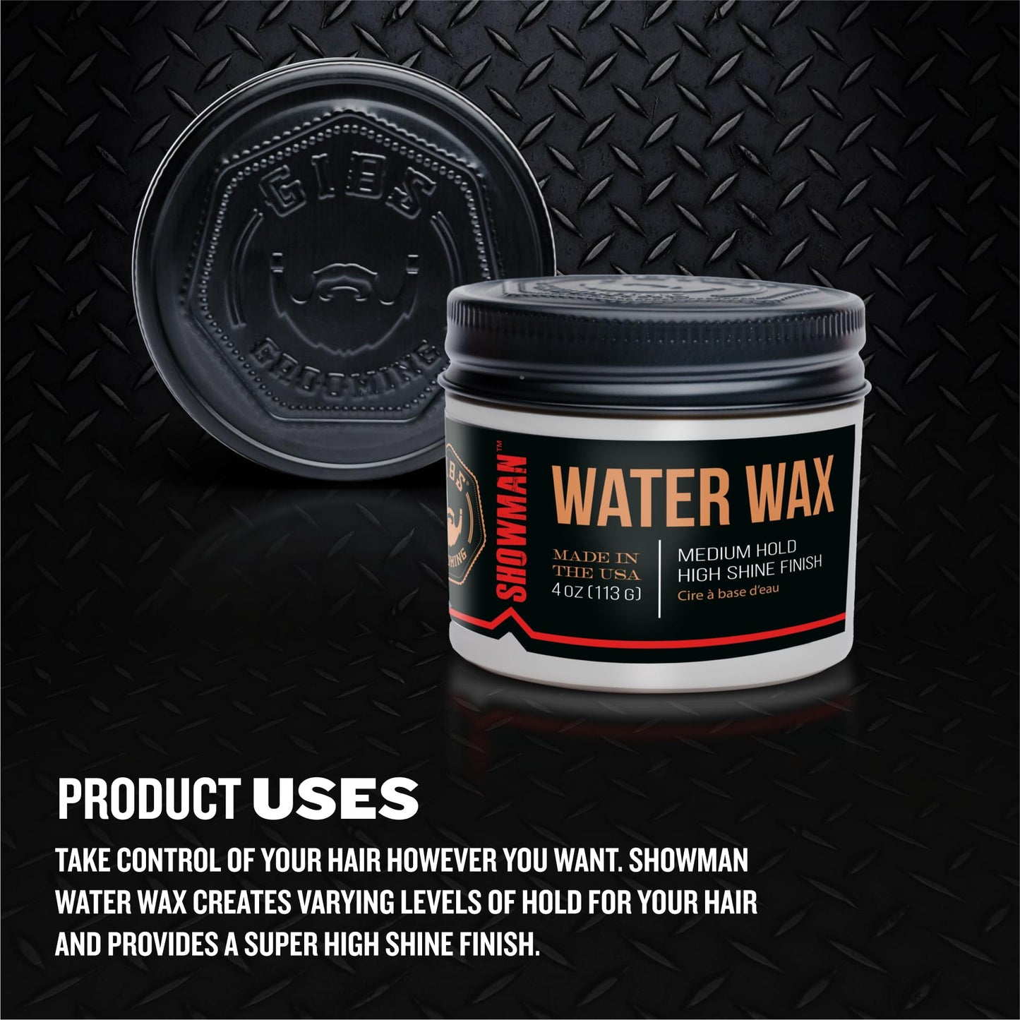 GIBS Water Wax, SHOWMAN-Medium Hold, Healthy High Shine, Water Based, made in USA, 4oz Beauty & Personal Care GIBS