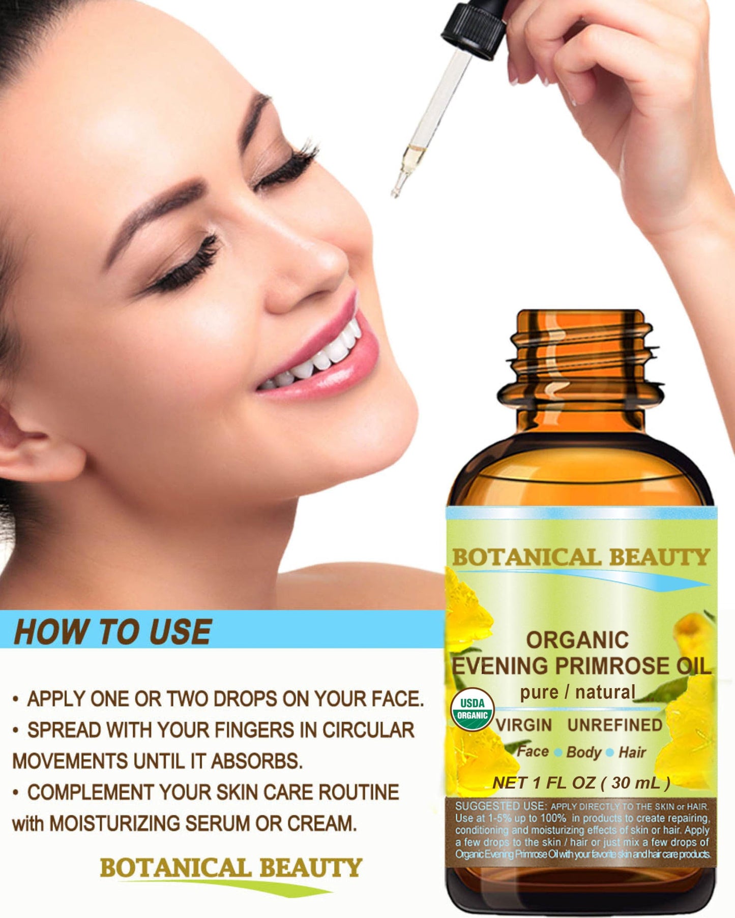 Botanical Beauty Organic EVENING PRIMROSE OIL 100% Pure Natural Undiluted Unrefined Virgin Cold Pressed Carrier Oil. 0.5 Fl.oz.- 15 ml for face, skin Beauty & Personal Care Botanical Beauty