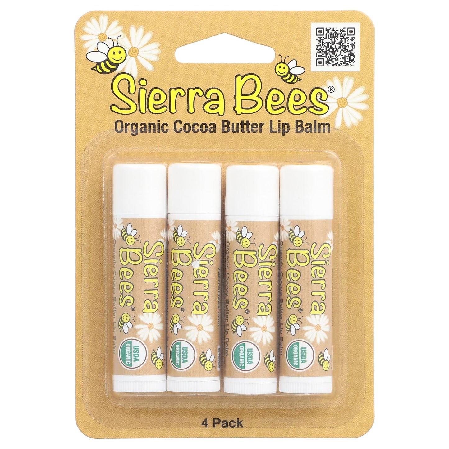 Sierra Bees Organic Lip Balms, Cocoa Butter, 4 Pack, 0.15 oz (4.25 g) Each Beauty and Personal Care Sierra Bees