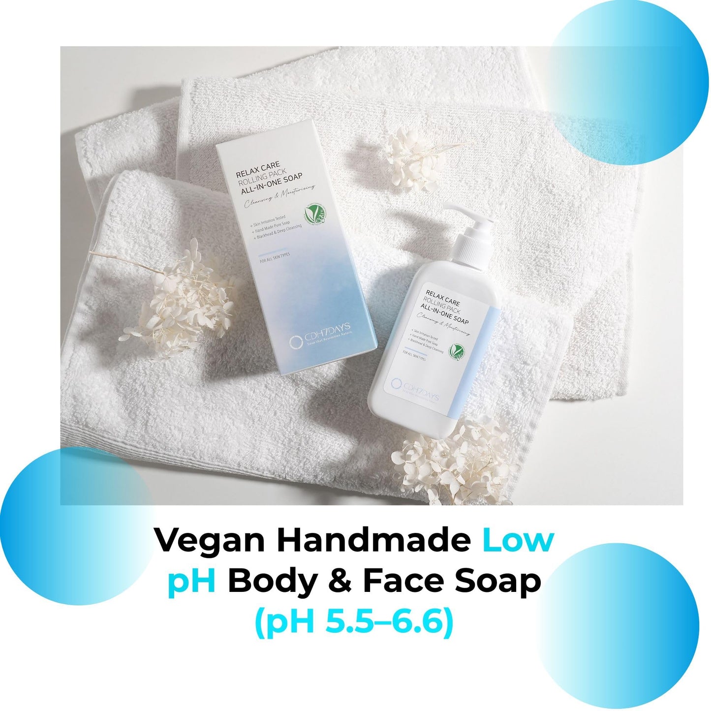 CDH7DAYS Vegan Certified Handmade Low pH Body & Face Soap (pH 5.5-6.6, Made in Korea) K-Beauty All in One Rolling Pack Cream Cleanser, Plant Based Beauty & Personal Care CDH7DAYS Soap that Resembles Nature
