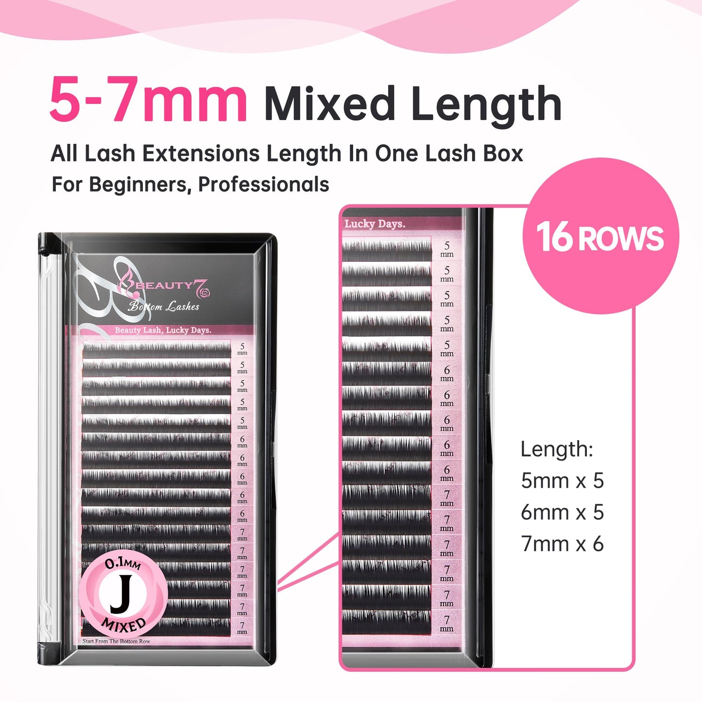 Beauty7 Mixed Volume Under Bottom Lower Individual False Eyelash Extension Tray Matte Synthetic Mink Curl J 0.1mm Thickness 5/6/7mm Length Beauty & Personal Care Beauty7