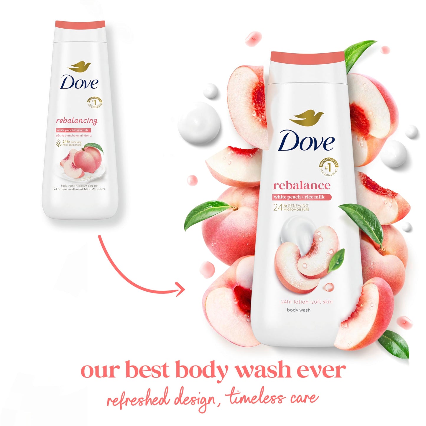 Dove Body Wash Rebalance White Peach & Rice Milk For 24hr Lotion-Soft Skin Moisturizing Skin Cleanser with No Sulfates No Parabens 20 oz Beauty & Personal Care Dove