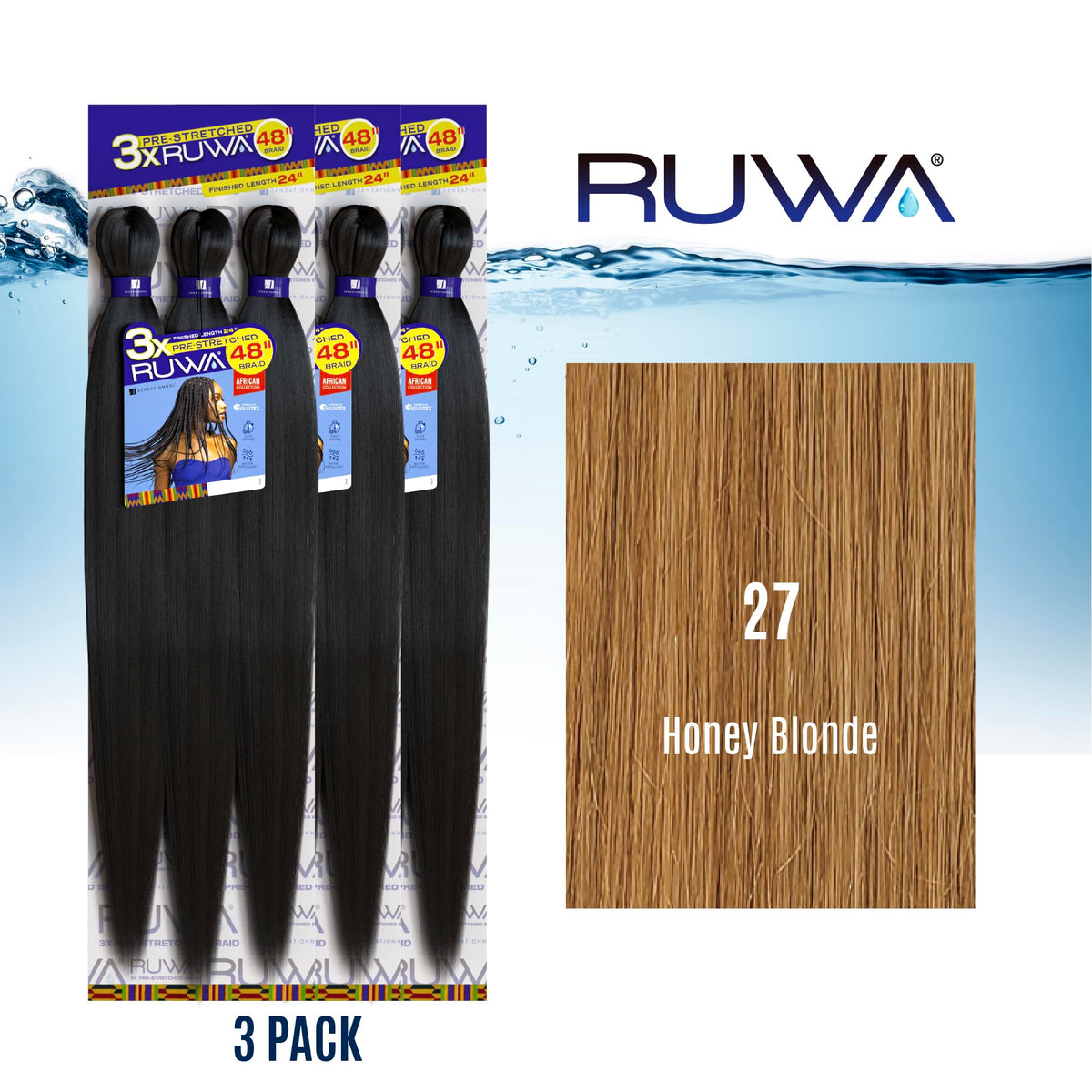 Sensationnel Ruwa Prestretched Braiding Hair-3X 48in,3pk 27 HONEYBLONDE