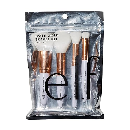 e.l.f. Rose Gold Travel Brush Kit, On The Go, Flawless, Versatile, Soft, Synethic, Conceals, Blends, Highlights, Shades, Contours, Sculpts, Defines Beauty & Personal Care e.l.f.
