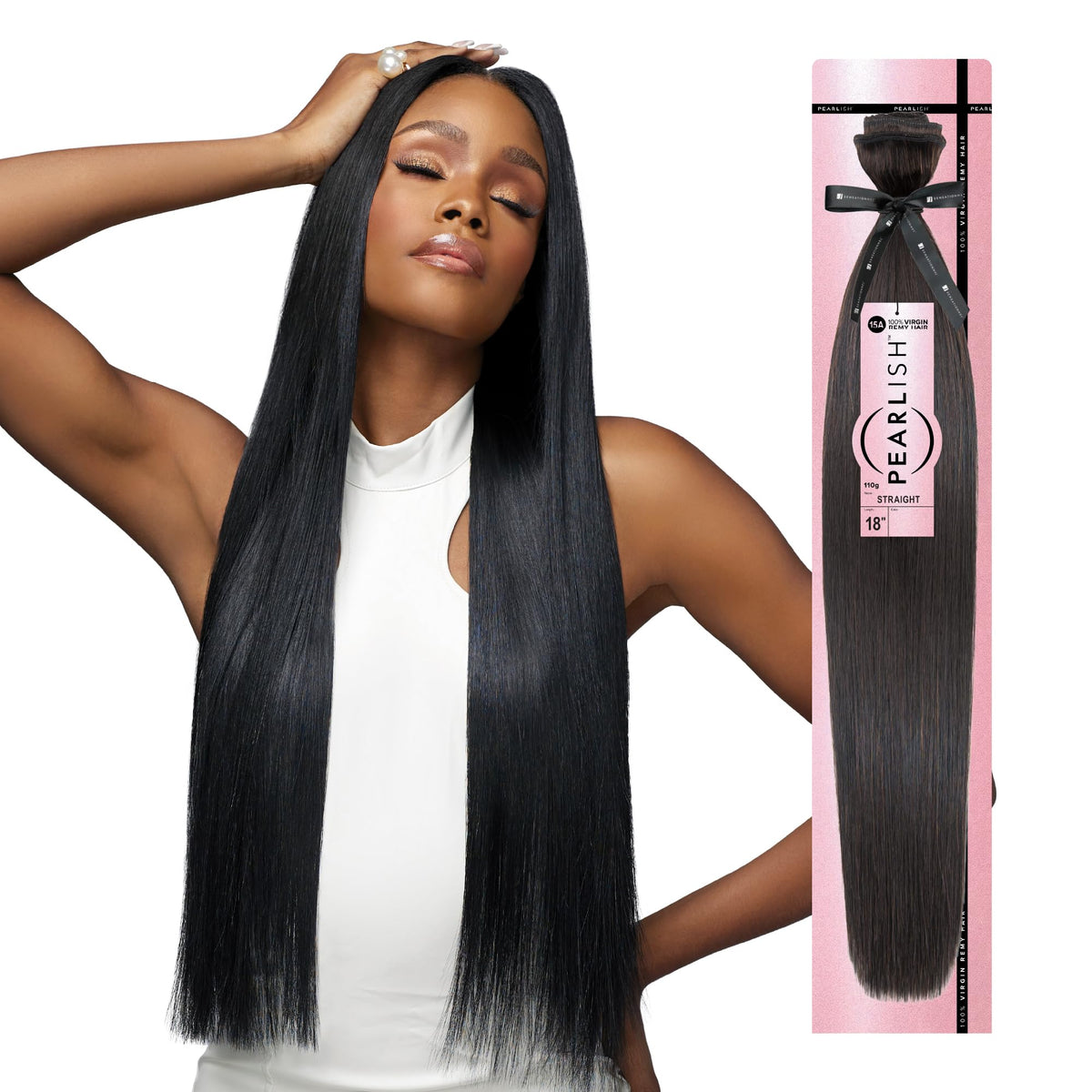 Sensationnel Pearlish Bundle Human Hair-Straight,12 inch, NATURAL/BLACK