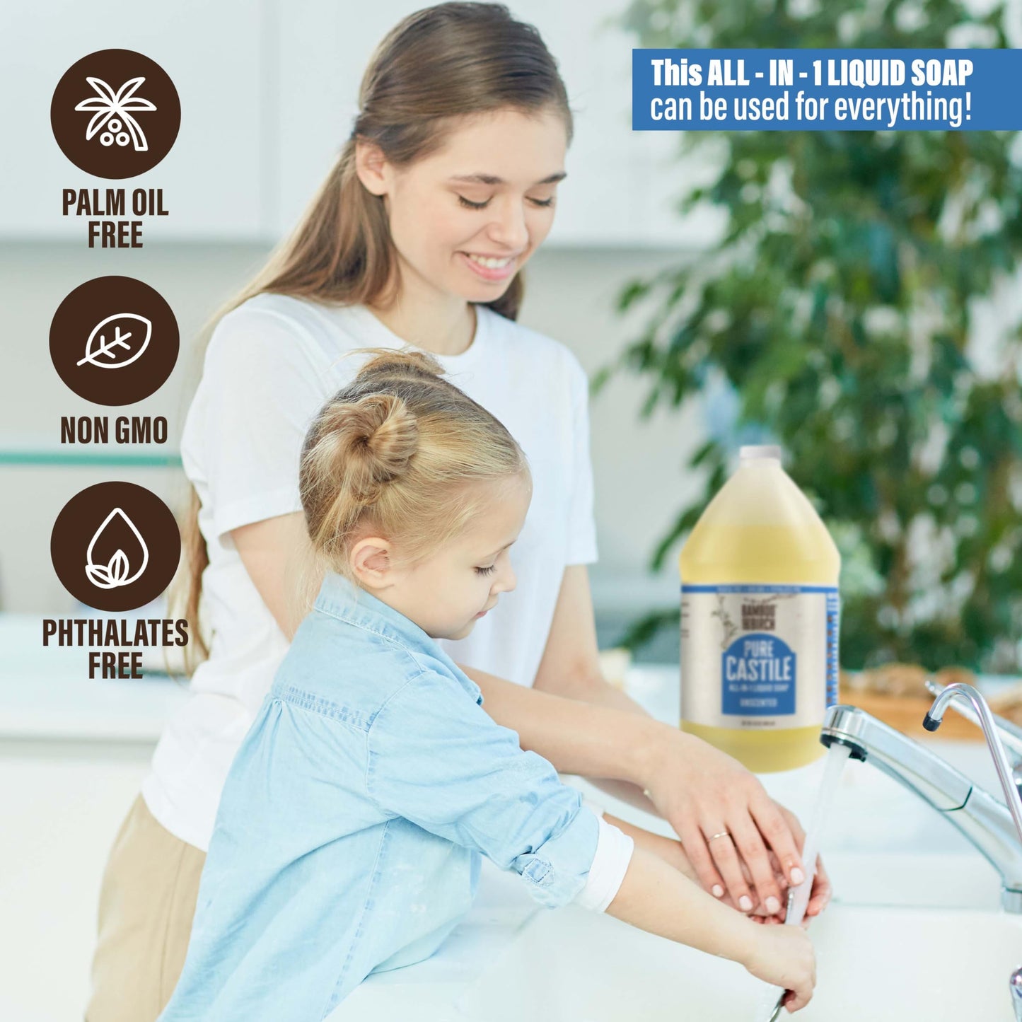 BAMBOO AND BIRCH Pure Castile Soap Liquid, Unscented, 64 oz Beauty and Personal Care BAMBOO AND BIRCH