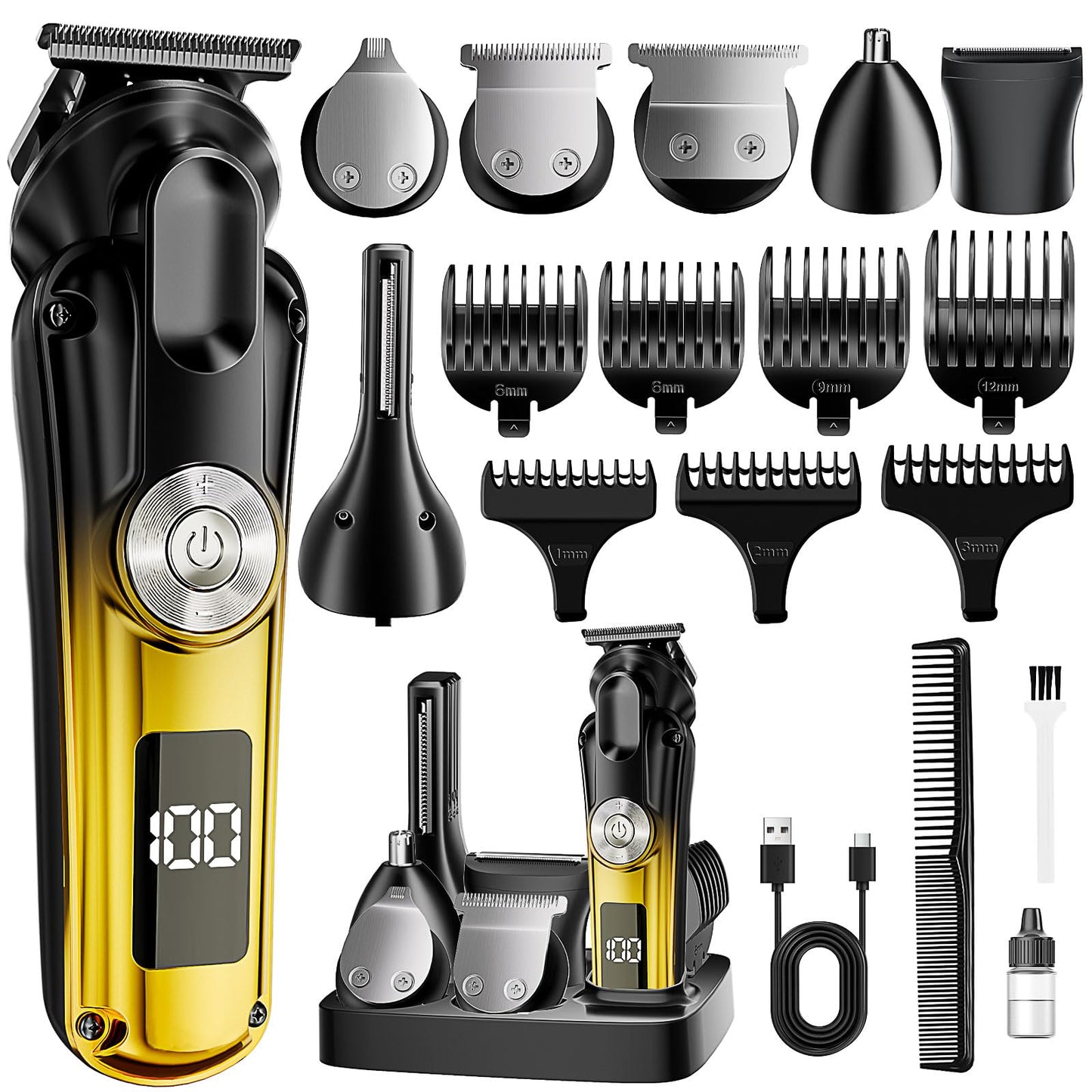 6-in-1 Hair Clipper Beard Trimmer for Men, IPX6 Waterproof Electric Shaver Razor&Cordless Hair Clipper Grooming Kit Hair Trimmer for Nose, Body, Face Beauty and Personal Care Gzbdz