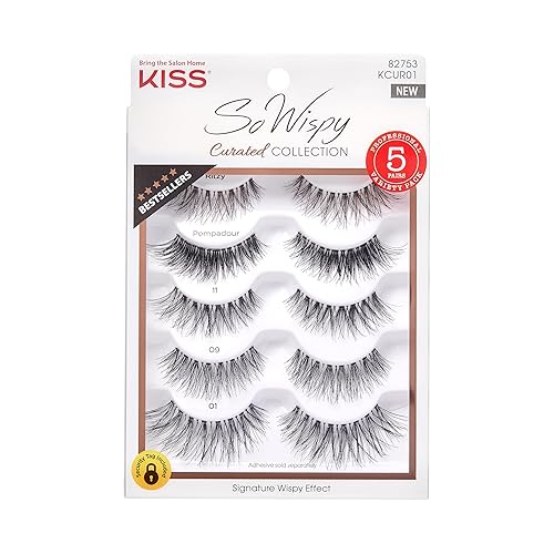 KISS So Wispy Curated Collection of Bestselling False Eyelash Styles Multipack, Volume & Curl, Lash Extensions Look, Signature Wispy Effect, Cruelty Beauty & Personal Care KISS