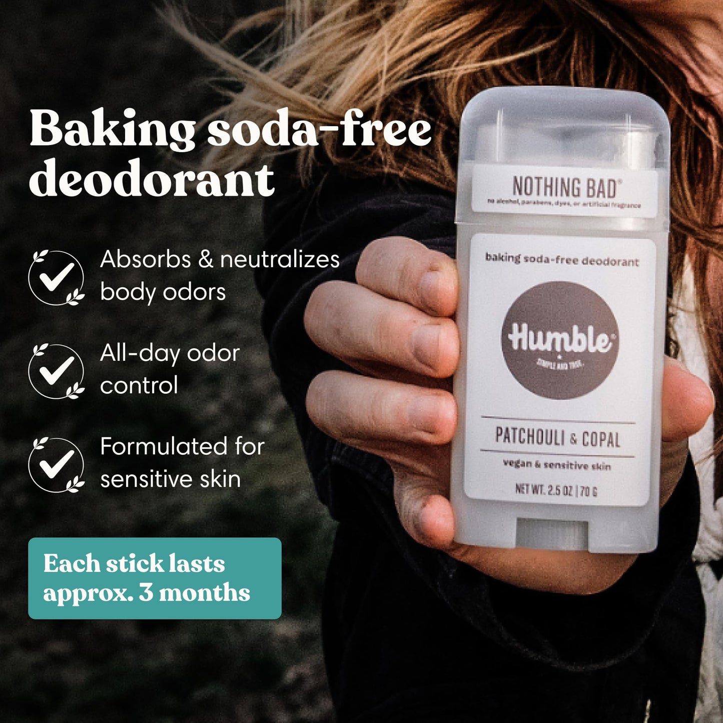 Humble Aluminum-Free Deodorant for Women & Men, Patchouli, Bergamot & Moroccan Rose - Baking Soda-Free Natural Deodorant Stick for Sensitive Skin Beauty and Personal Care HUMBLE SIMPLE AND TRUE.