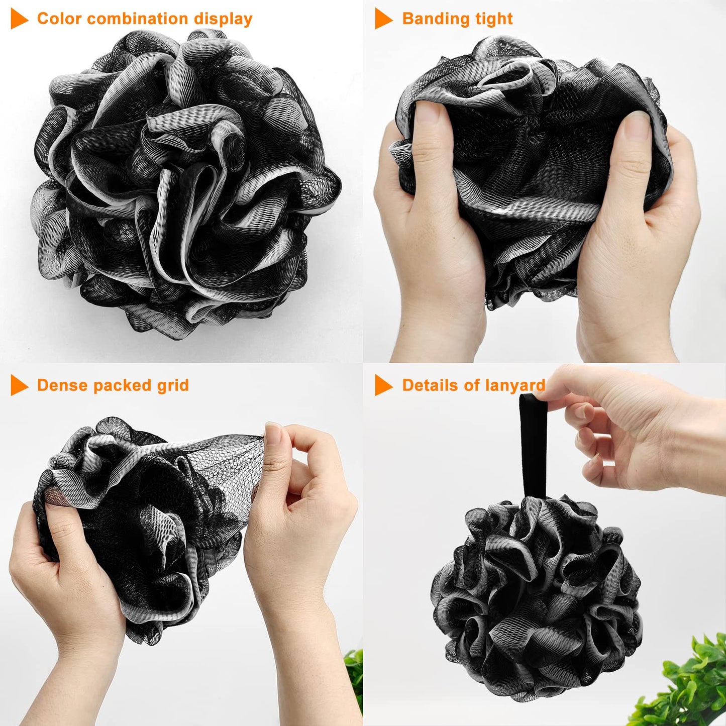 Loofah Charcoal Bath Shower Sponge Body Scrubber,75g XL Exfoliate Mesh Pouf Shower Bouquet,3 Pack Black Large Bath Sponge for Women and Men Beauty & Personal Care Scartink