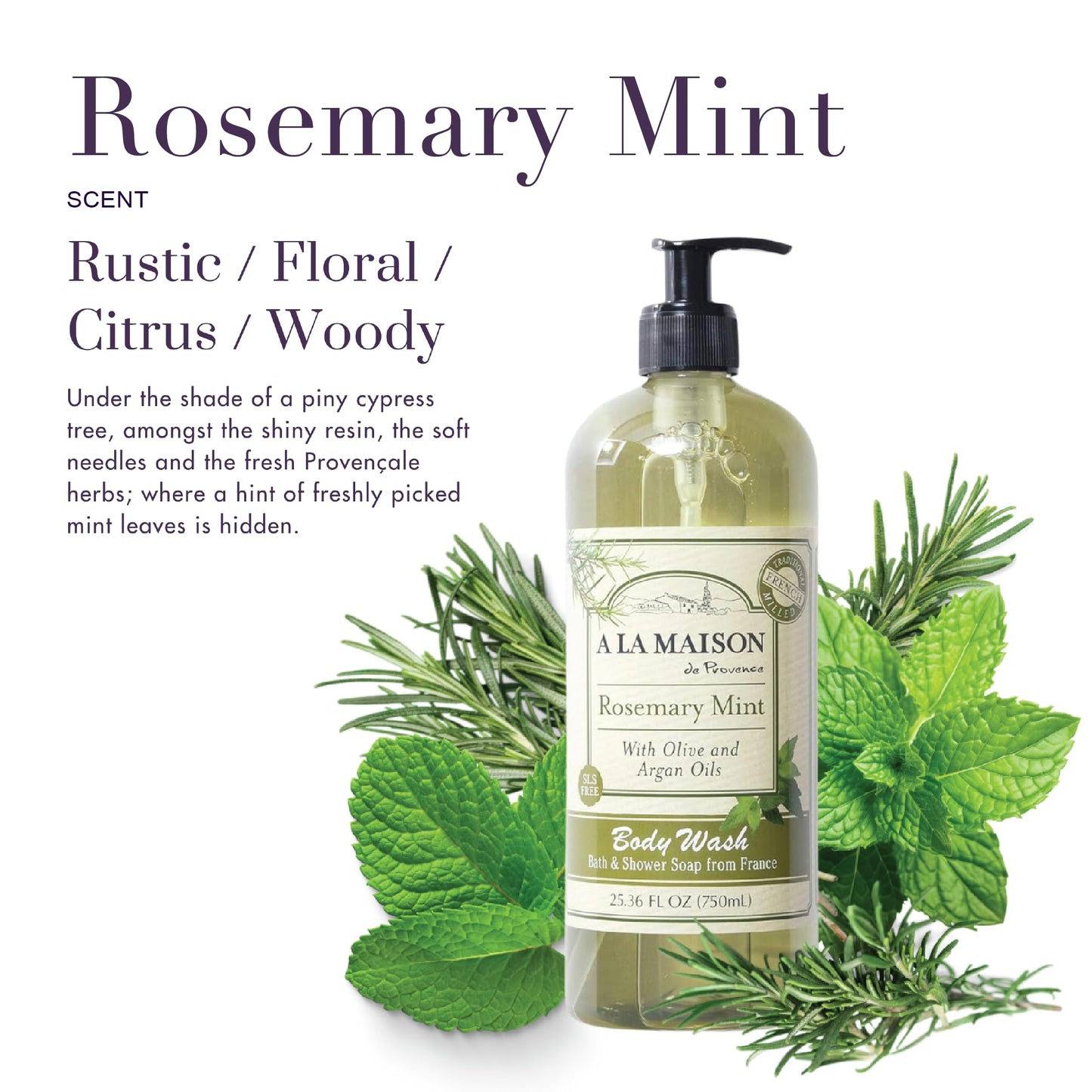 A LA MAISON Rosemary Mint Body Wash 25.36 Fl Oz - Natural Hand Wash Made with Essential Oils - Biodegradable, Plant-Based, Vegan, Cruelty-Free Beauty & Personal Care A LA MAISON
