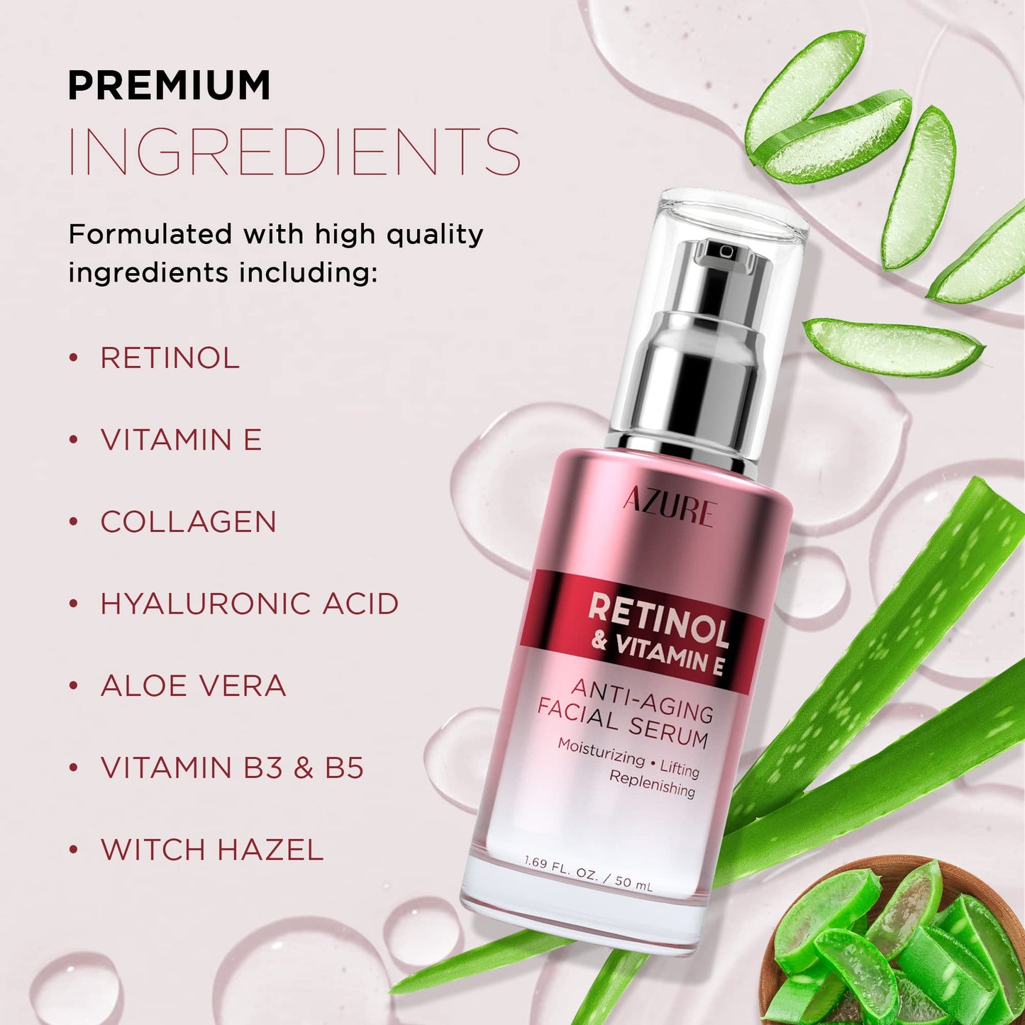 Azure Cosmetics Retinol Serum For Face - Dermatologist Tested, Anti Aging for Dark Spots & Skin Smoothing - Vitamin E for Replenishing & Skin Renewal Beauty & Personal Care Azure Cosmetics