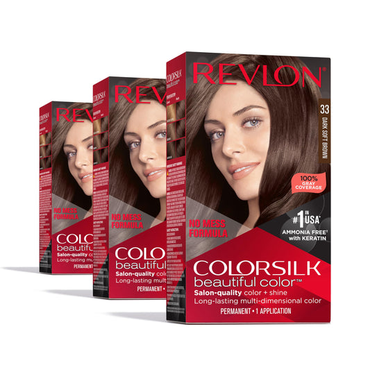 Revlon Colorsilk Beautiful Color Permanent Hair Color, (OLD VERSION) 33 Dark Soft Brown (Pack of 3) Beauty & Personal Care REVLON