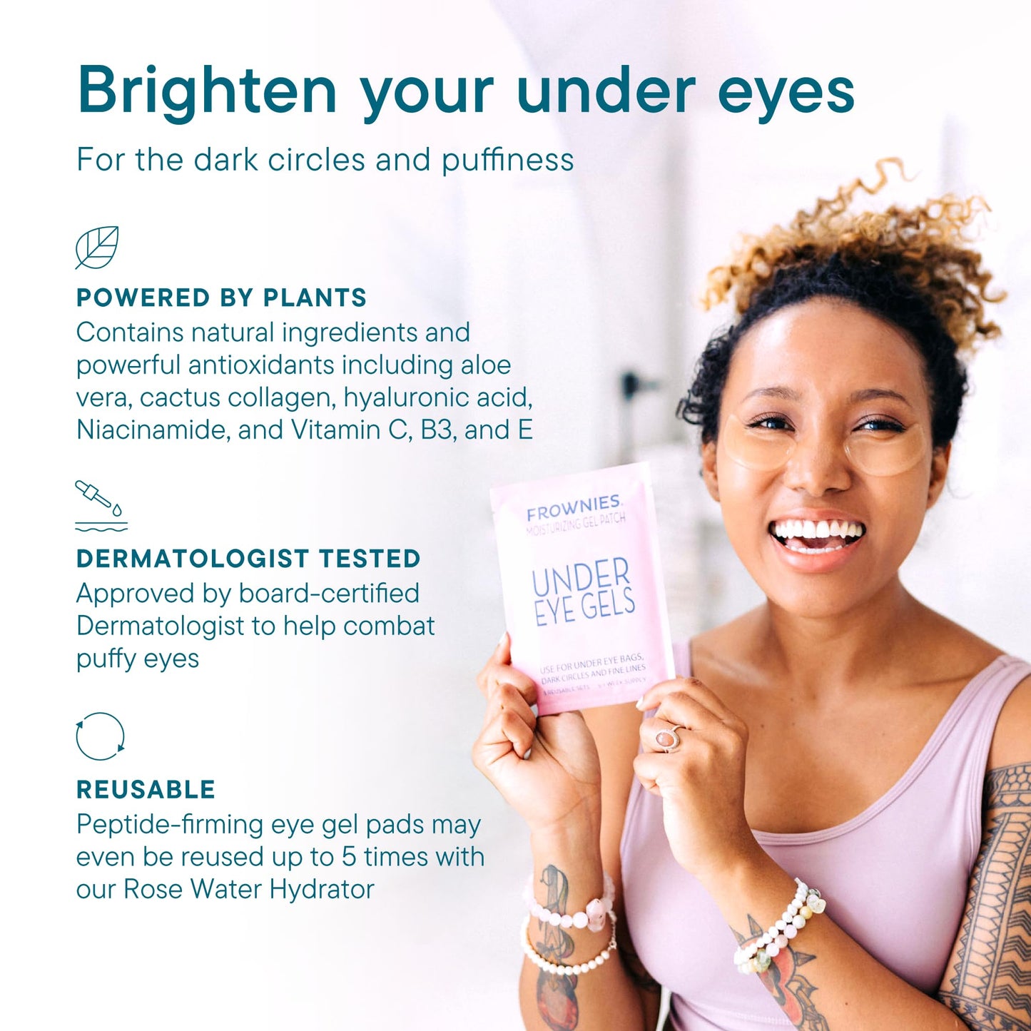 Frownies Under Eye Gel Patches for Puffy Eyes - Dark Circles with Cactus Collagen - Reusable, 3 Pack Beauty & Personal Care Frownies