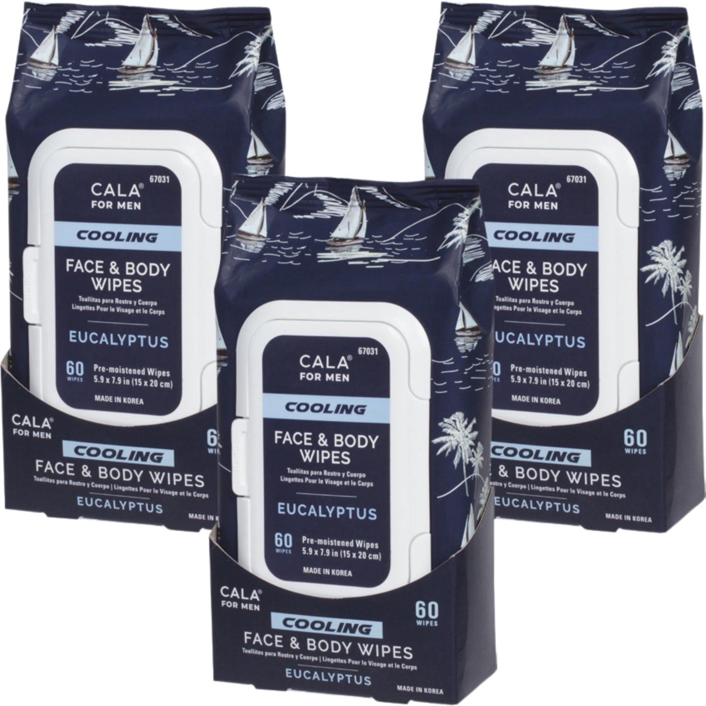 CALA Men's Cooling Face & Body Wipes: Eucalyptus (60 Sheets) - Refreshing, Hydrating Wipes for a Clean, Soothed Complexion, Ideal for Active Men (180 Beauty & Personal Care Cala