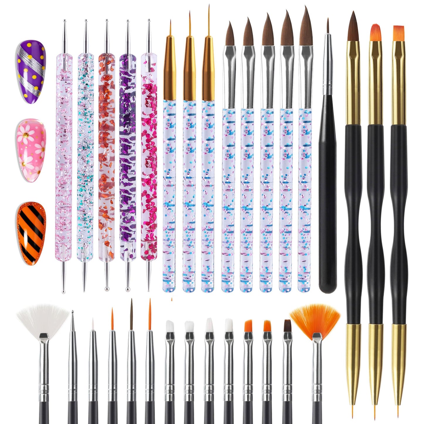 Artdone 31pcs Nail Art Brushes, Nail Art Tool Set, Dotting Tools, Dust Brush,Striping Brushes for Long Lines, Drawing Pen For Gel Polish Design supply Beauty & Personal Care Artdone