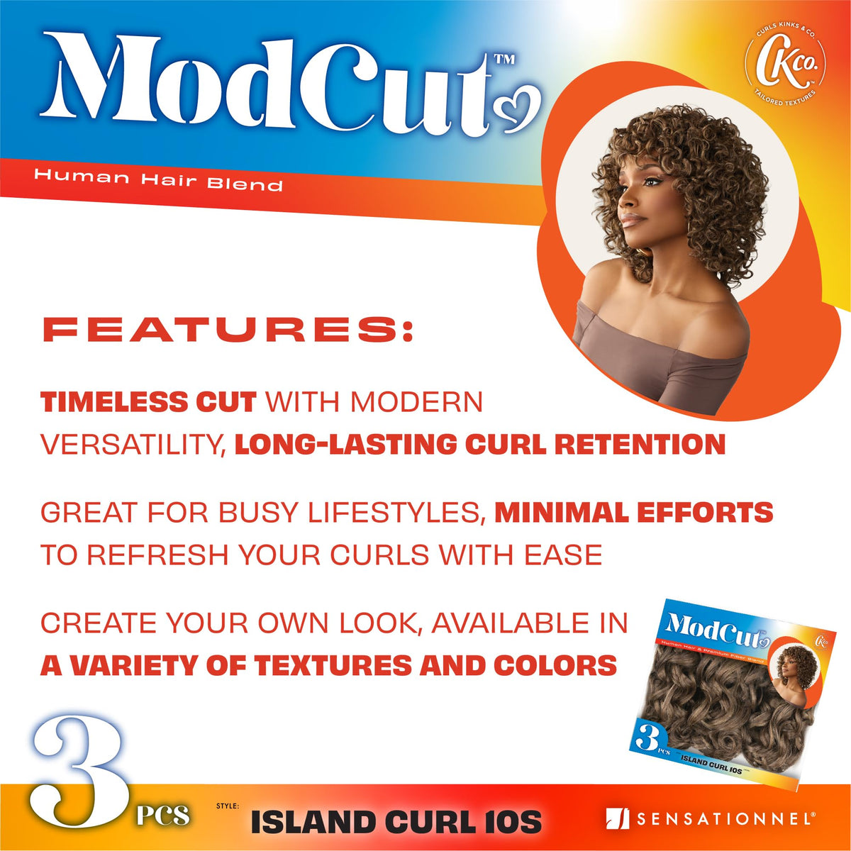 Sensationnel CKCO ModCut 3pcs Bundles -Island Curl 10S,2 DARKBROWN