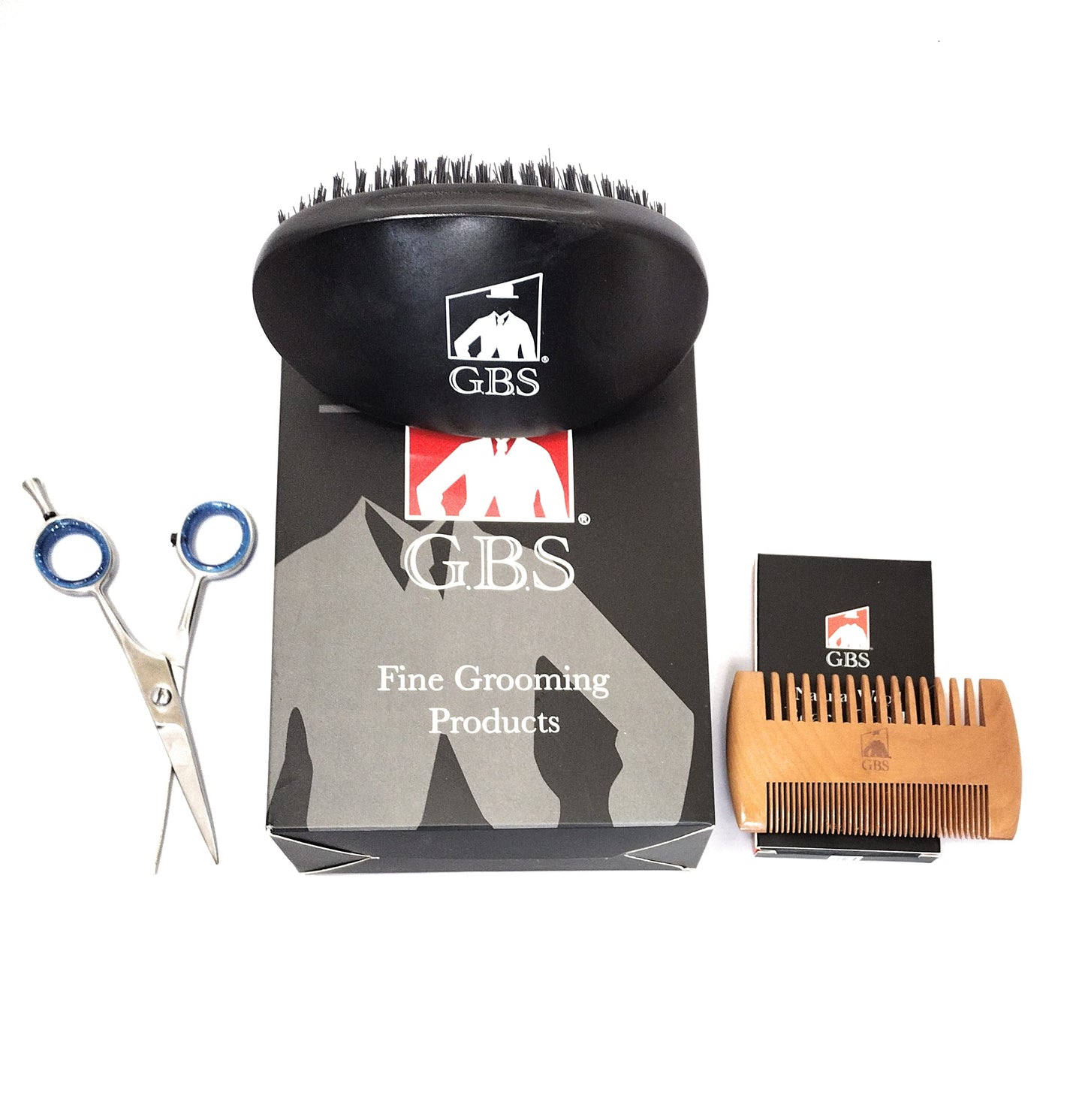 G.B.S Men's Kit, Barber Beard Scissors, Shaping Tool, Military Style Black Bristle Beard Brush with Natural Black Bristle, Anti-static Dual Action Beauty and Personal Care G.B.S