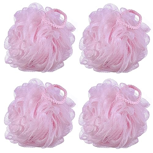 iboodi 60g/pcs Pink Mesh Bath Sponge Shower Pouf Loofahs Shower Puff Pack of 4 (Pink) Beauty & Personal Care iboodi