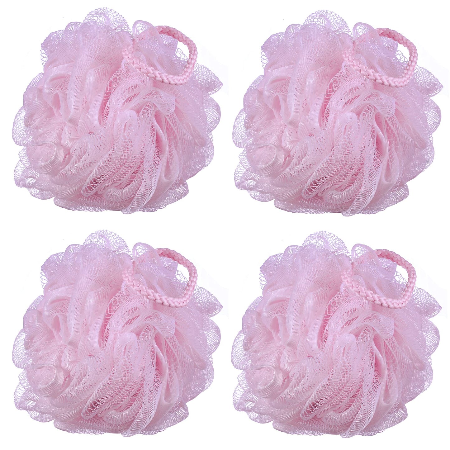 iboodi 60g/pcs Pink Mesh Bath Sponge Shower Pouf Loofahs Shower Puff Pack of 4 (Pink) Beauty & Personal Care iboodi