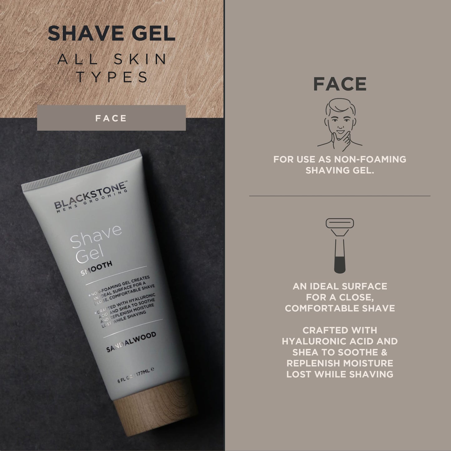 Blackstone Men's Grooming Smooth Shave Gel - Non Foaming for a Smooth Comfortable Shave - Hyaluronic Acid, Shea, Peppermint & Tea Tree - Cool, Soothe… Beauty & Personal Care Blackstone