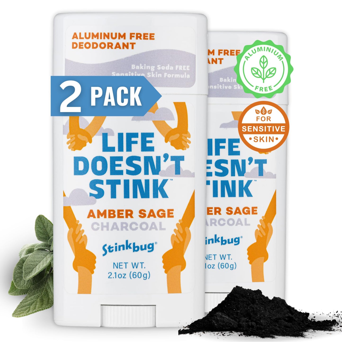 Natural Organic Deodorant Stick with Amber and Sage, Coconut Oil and Activated Charcoal, Aluminum Free by Stinkbug Naturals, 2.1 Ounce Pack of 2 Beauty and Personal Care Stinkbug