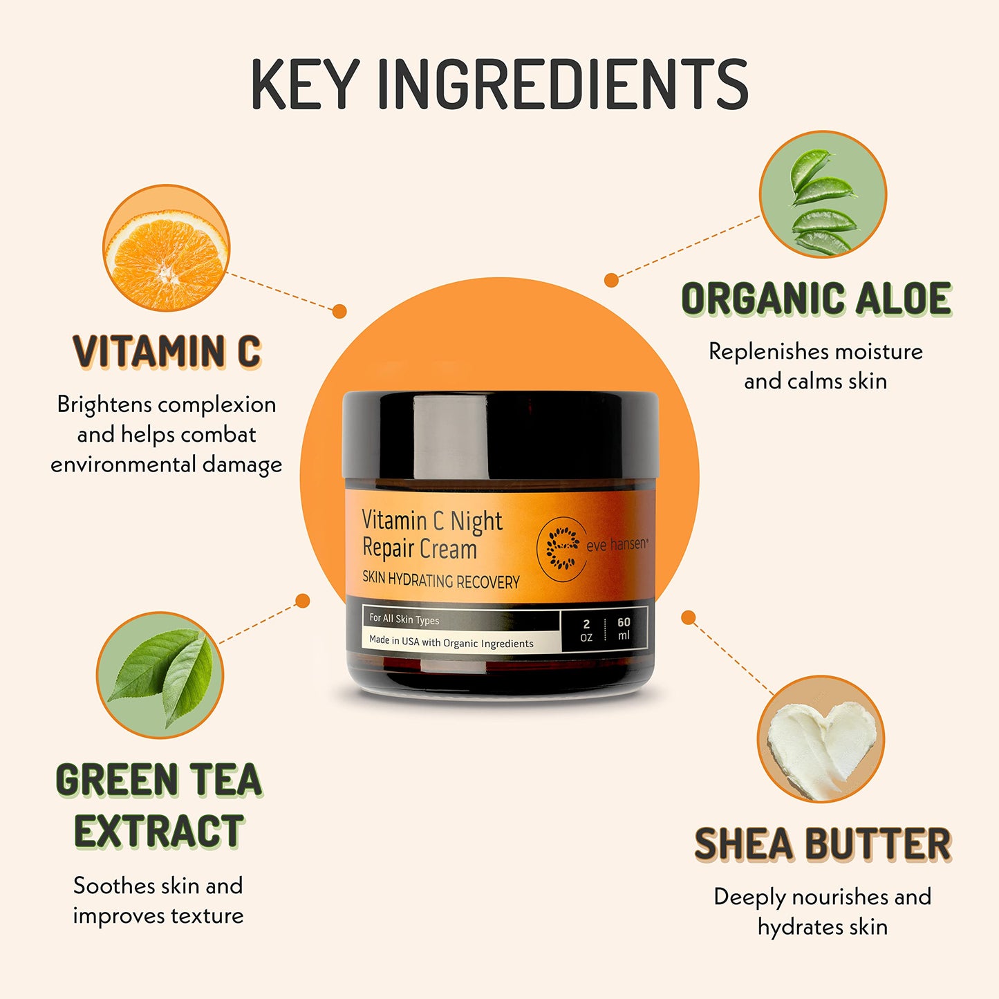 Eve Hansen Vitamin C Night Cream for Face and Neck - Hydrating, Brightening, Anti-Aging Moisturizer for Mature, Dry Skin - Non-Greasy - 2 oz Beauty & Personal Care Eve Hansen