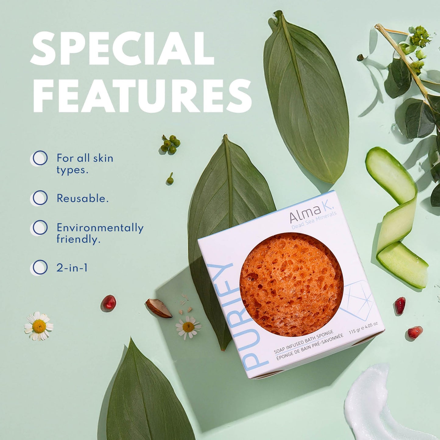 Alma K Soap Infused Bath Sponge - Bath & Shower Loofah for Women - Exfoliating Body Scrubber with Sweet Almond and Aloe Vera - White Tea and Neroli Beauty and Personal Care ALMA K