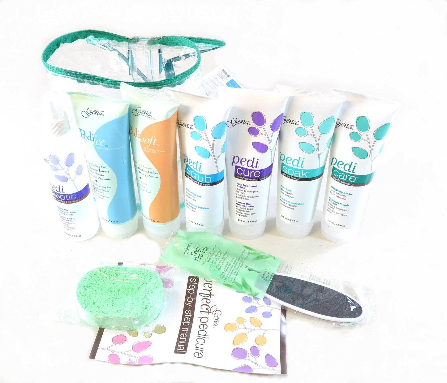 Gena Pedi Pak Intro Kit - 7-Piece Pedicure Kit Foot Spa with Foot Scrub, Soak & Pumice Stone in a Tote, At-Home Pedicure Set Beauty & Personal Care Gena