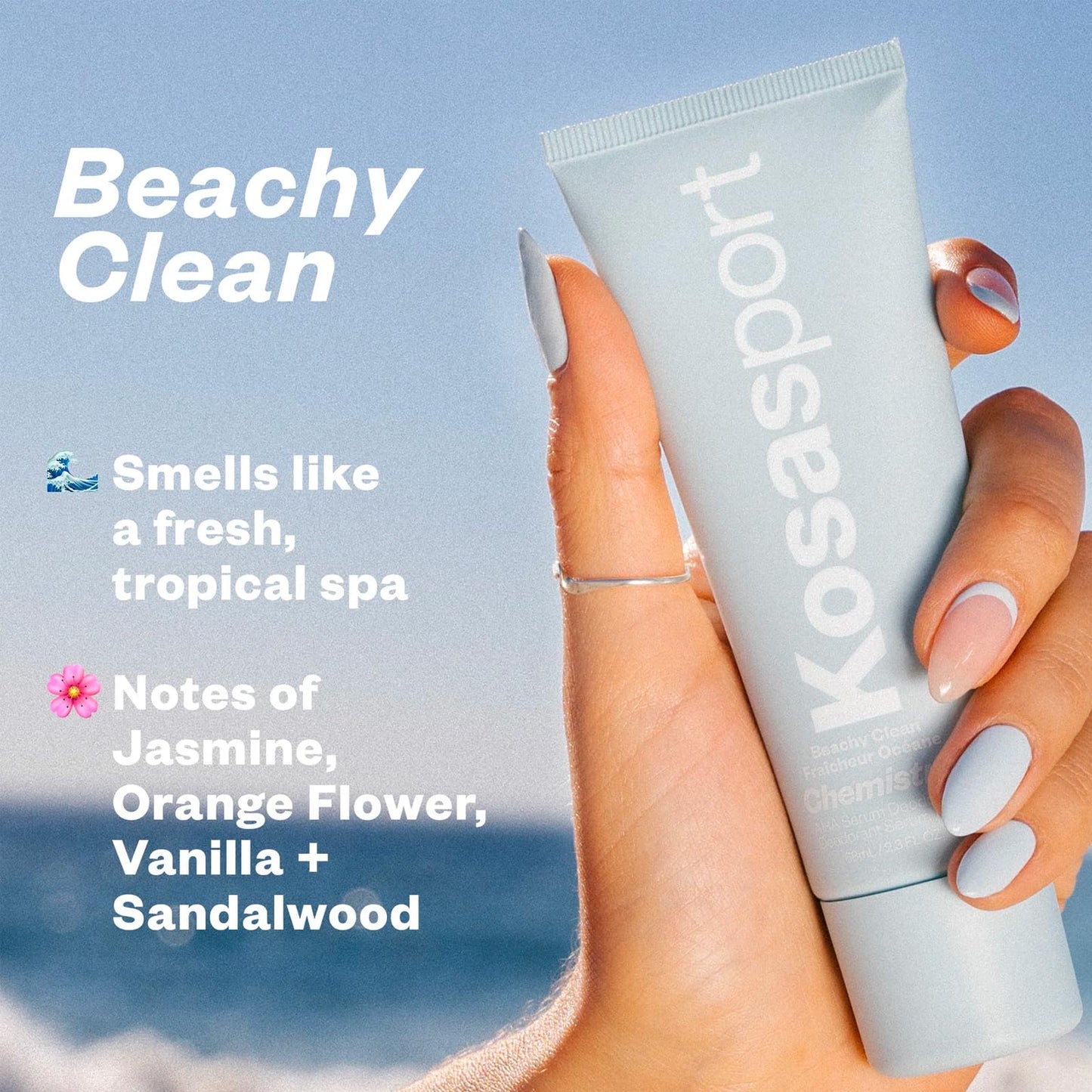 Kosas Chemistry Deodorant - Aluminium and Baking Soda Free + BO-Fighting AHA Serum that Exfoliates, Softens, and Nourishes the Skin, (Beachy Clean) Beauty and Personal Care Kosas