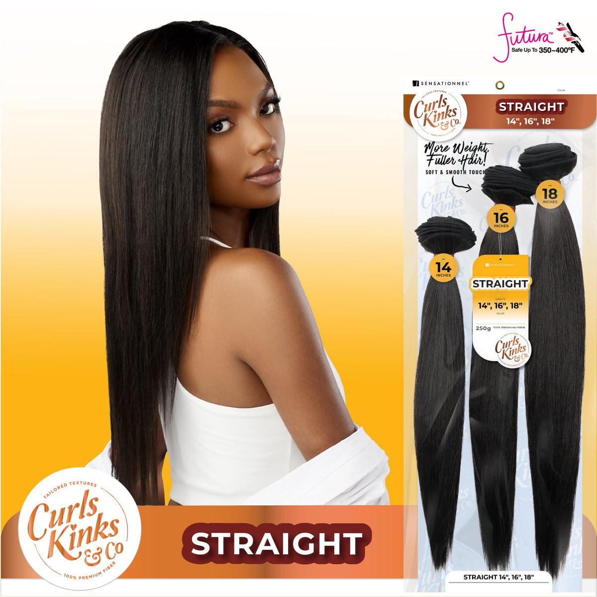 Sensationnel CKCO Synthetic Bundle-Straight,14 16 18 inch, 4 MEDBROWN