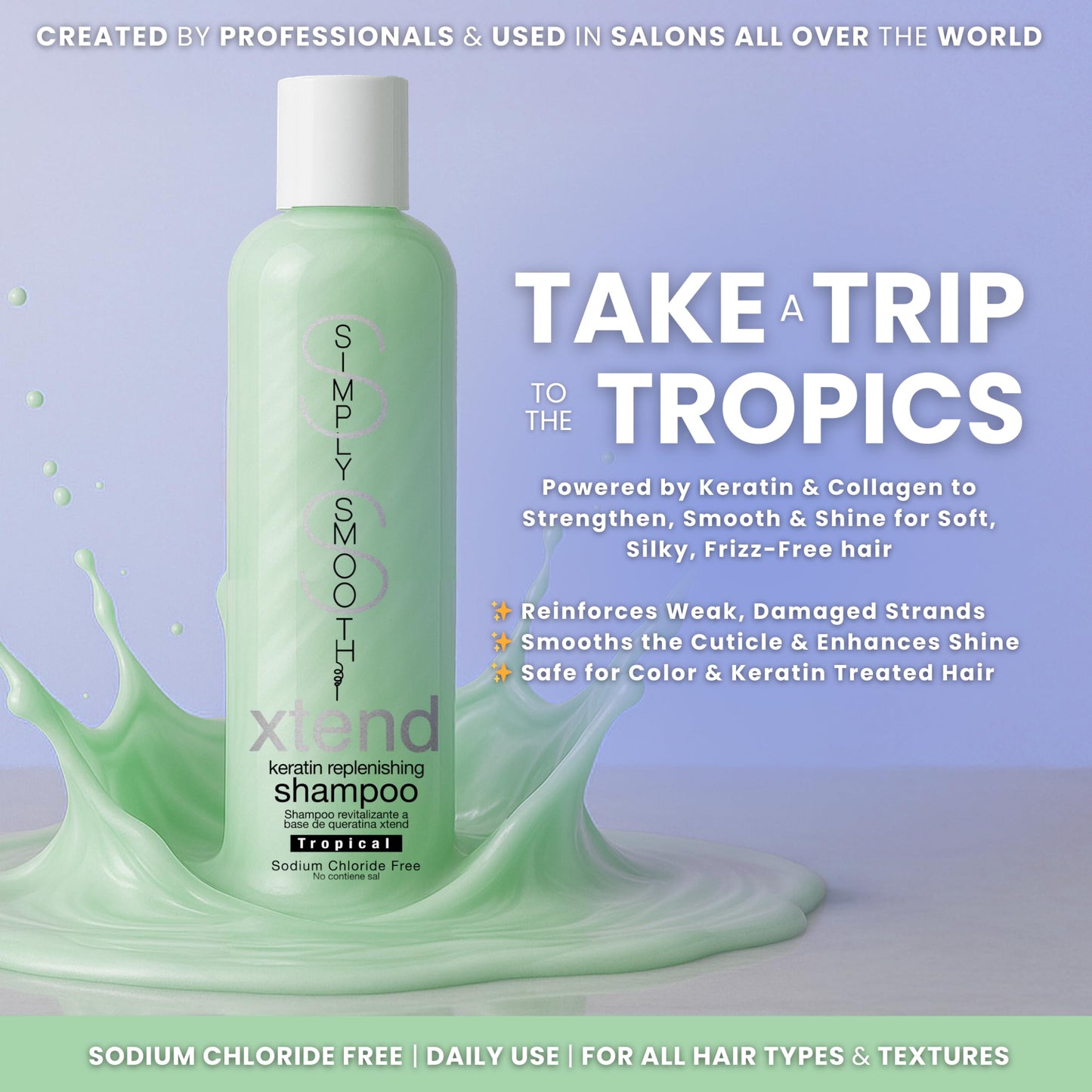 SIMPLY SMOOTH Xtend Keratin Replenishing Shampoo Tropical | Sulfate-Free Daily Cleanser for Dry, Frizzy, Damaged Hair | Smooths, Strengthens Beauty & Personal Care SIMPLY SMOOTH