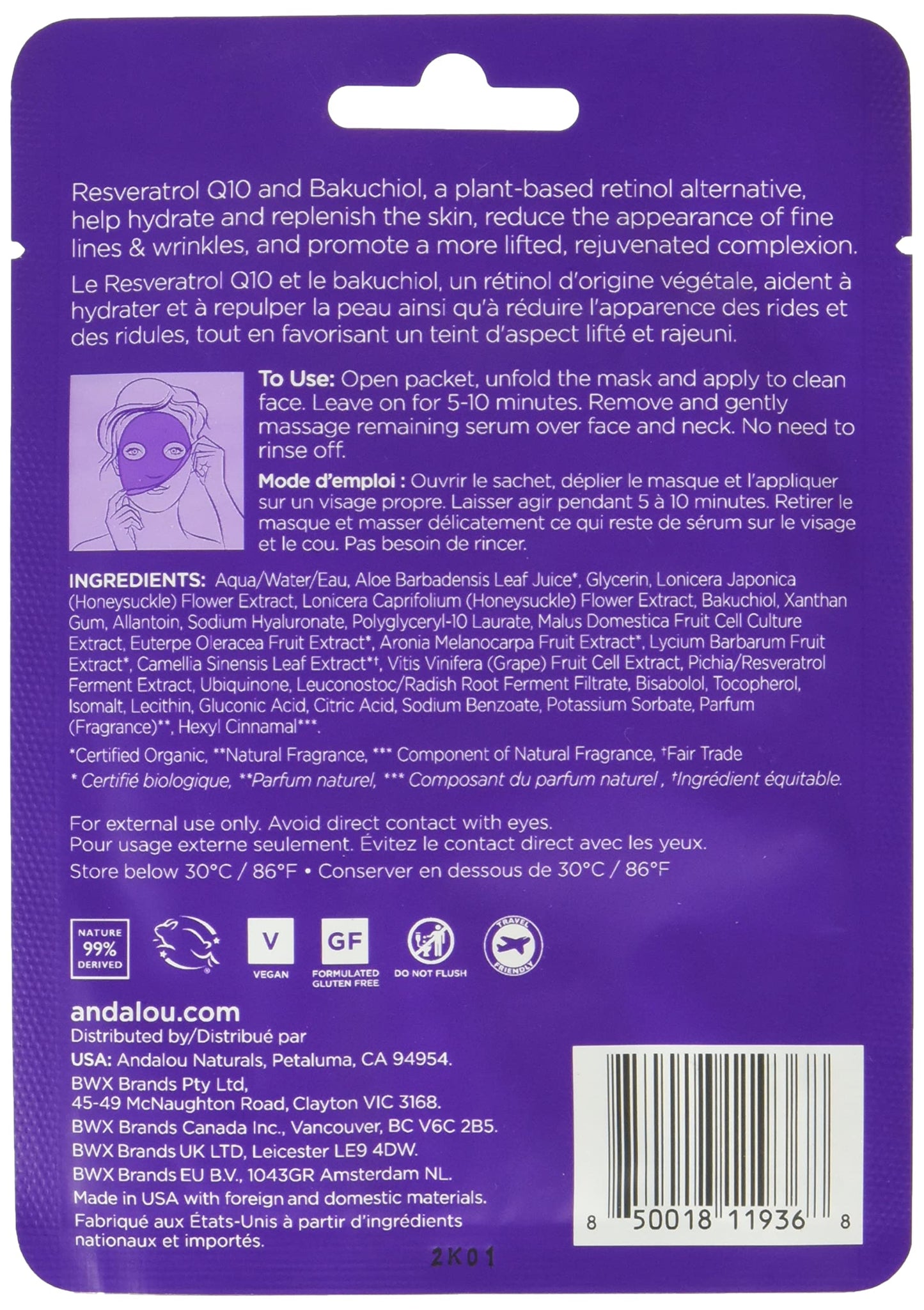 Andalou Naturals, Age Defying Instant Rejuvenate & Firm Sheet Mask Beauty & Personal Care Andalou Naturals
