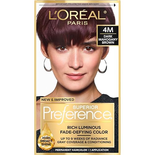 L'Oreal Paris Superior Preference Luminous Fade-Defying Permanent Hair Color, Hair Dye For Up to 9 Weeks of Radiance, Dark Mahogany Brown 4M, 1 Hair Beauty & Personal Care L'Oreal Paris