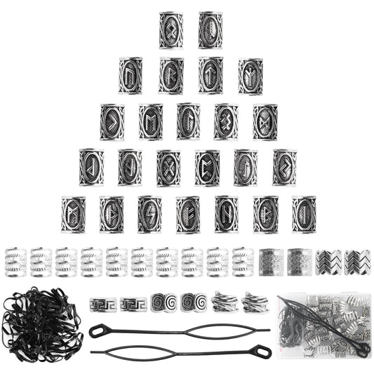 76PCS Vikings Hair Jewelry Norse Runes Tube Beads, Metal Clips Cuffs Rings, Accessories for Braids Dreadlocks Beads for Braiding Beard Decoration Beauty & Personal Care Vaikby