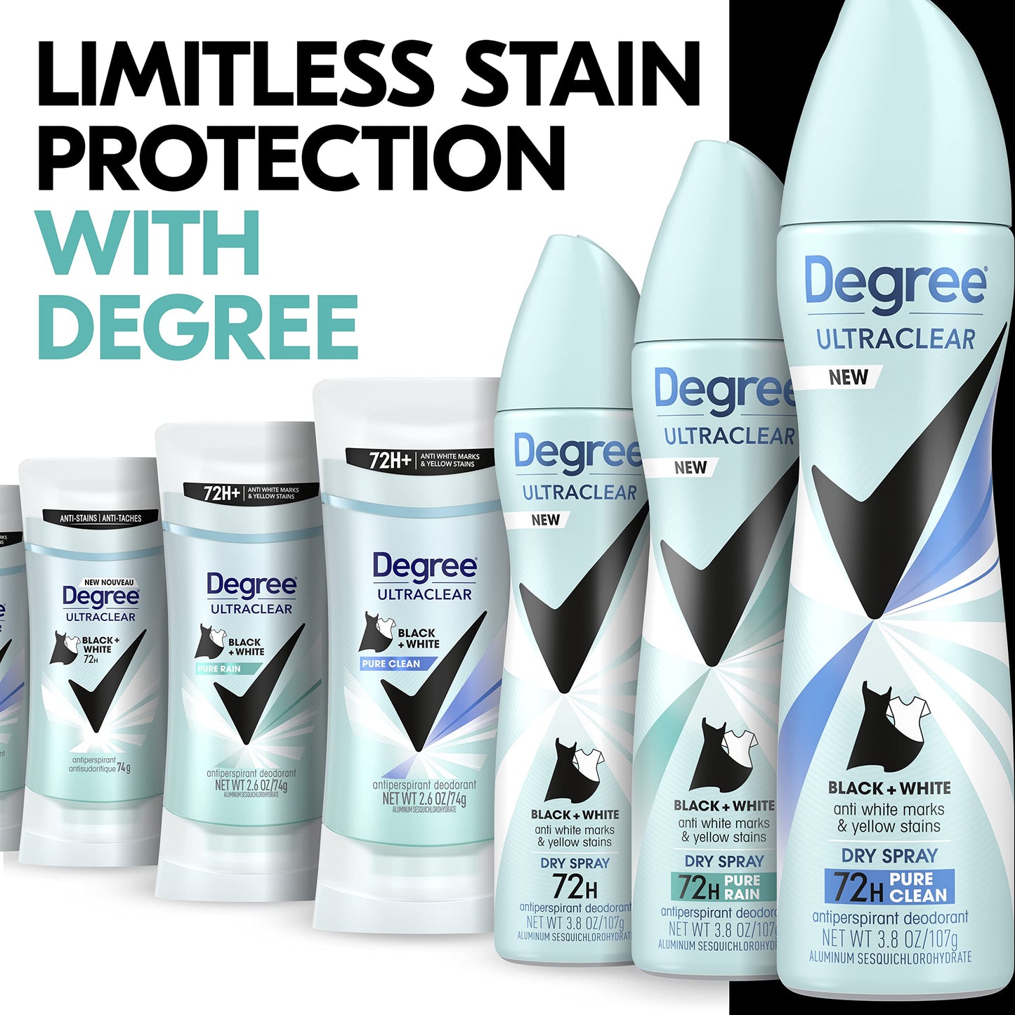 Degree UltraClear Black+White Antiperspirant Deodorant Dry Spray Anti-White Marks and Yellow Stains Pure Clean Antiperspirant for Women 3.8 Ounce Beauty and Personal Care Degree