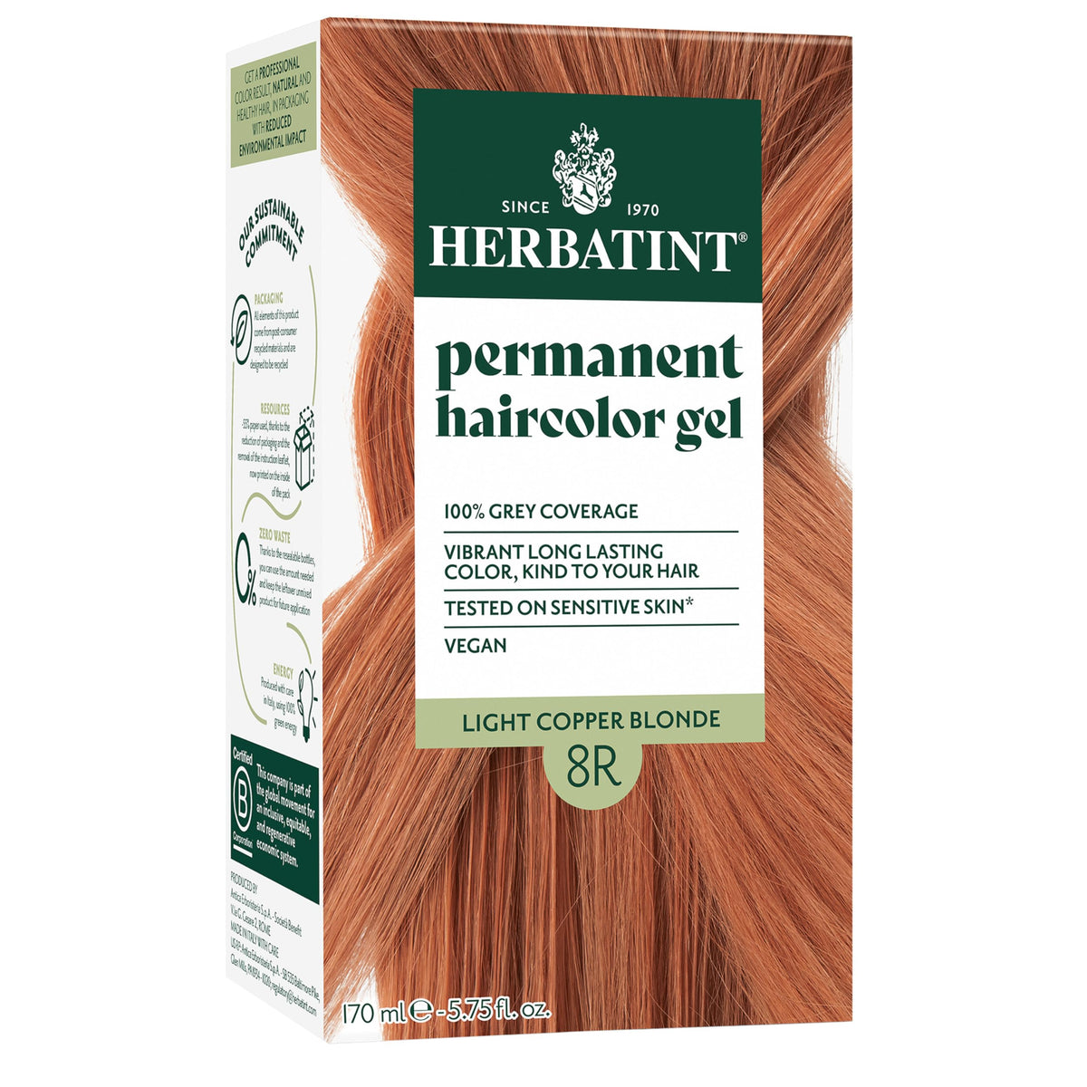 Herbatint Permanent Hair Dye For Women - 8R Light Copper Blonde - For Up To 100% Gray Coverage of Resistant Gray Hair - Ammonia-Free, Alcohol-Free Beauty & Personal Care Herbatint