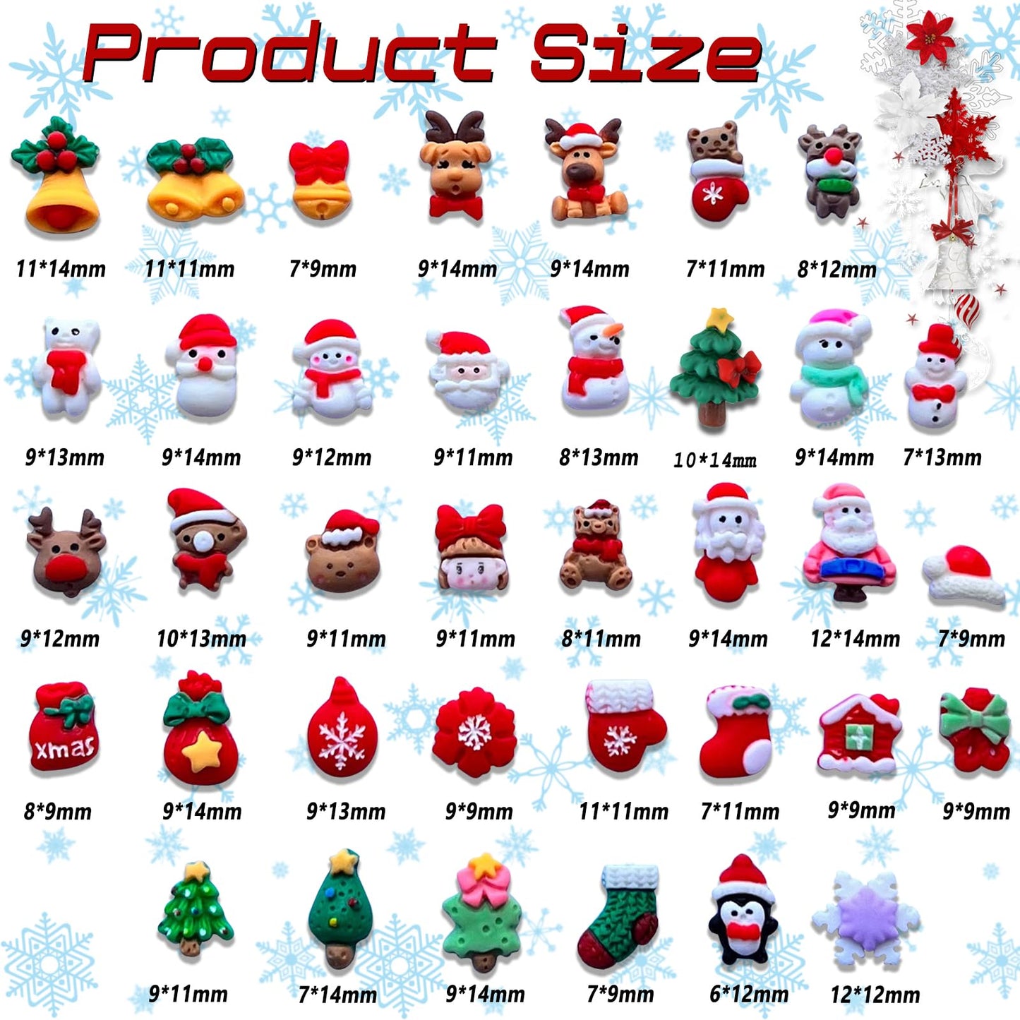37PCS Christmas Nail Art Charms - Mixed 3D Resin Charms with Santa Claus, Elk, Xmas Tree, Gloves, Bells, Snowman Designs Beauty & Personal Care ONEUPIN