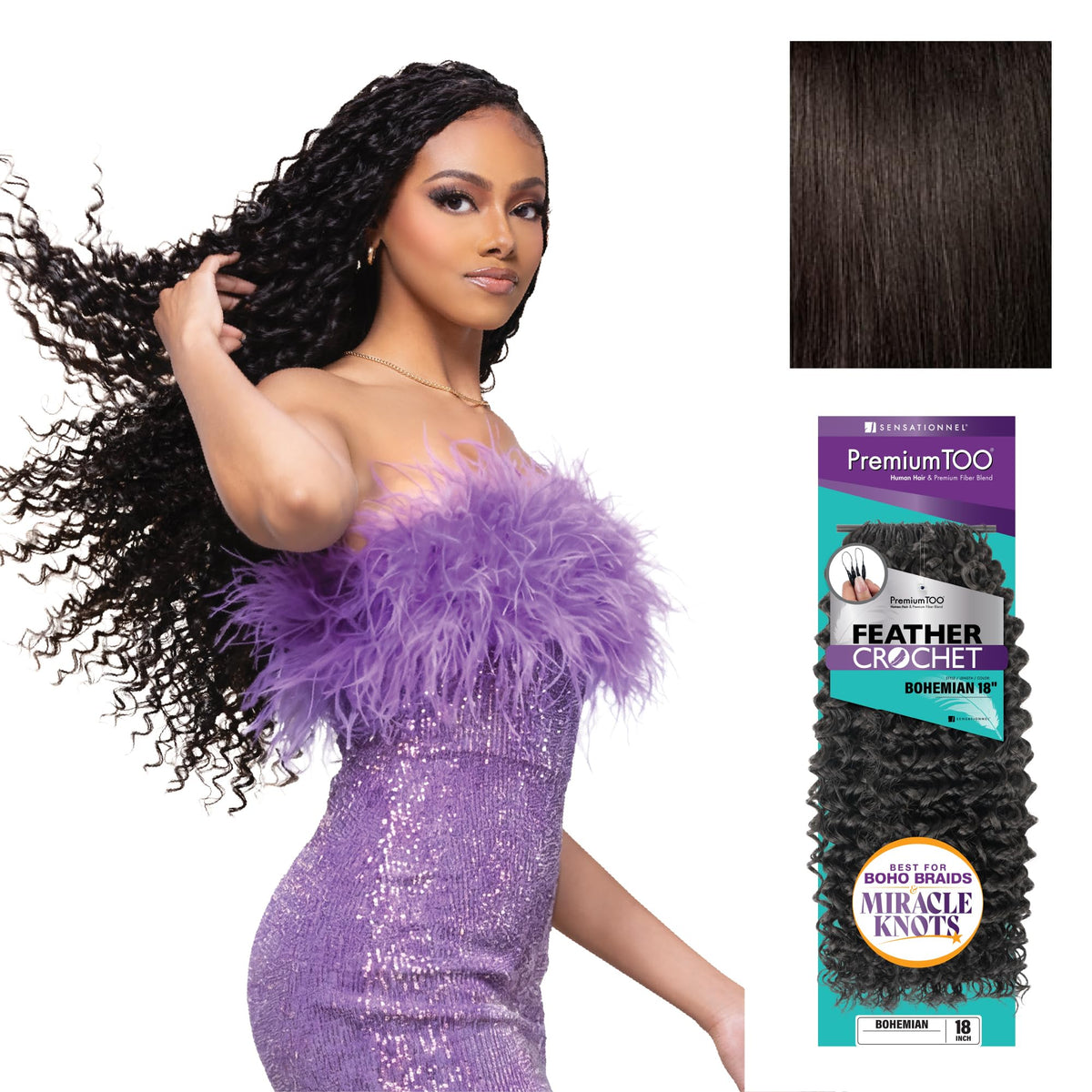 Sensationnel PremiumToo Feather Crochet Braids-Bohemian,18in, 2 DARKBROWN
