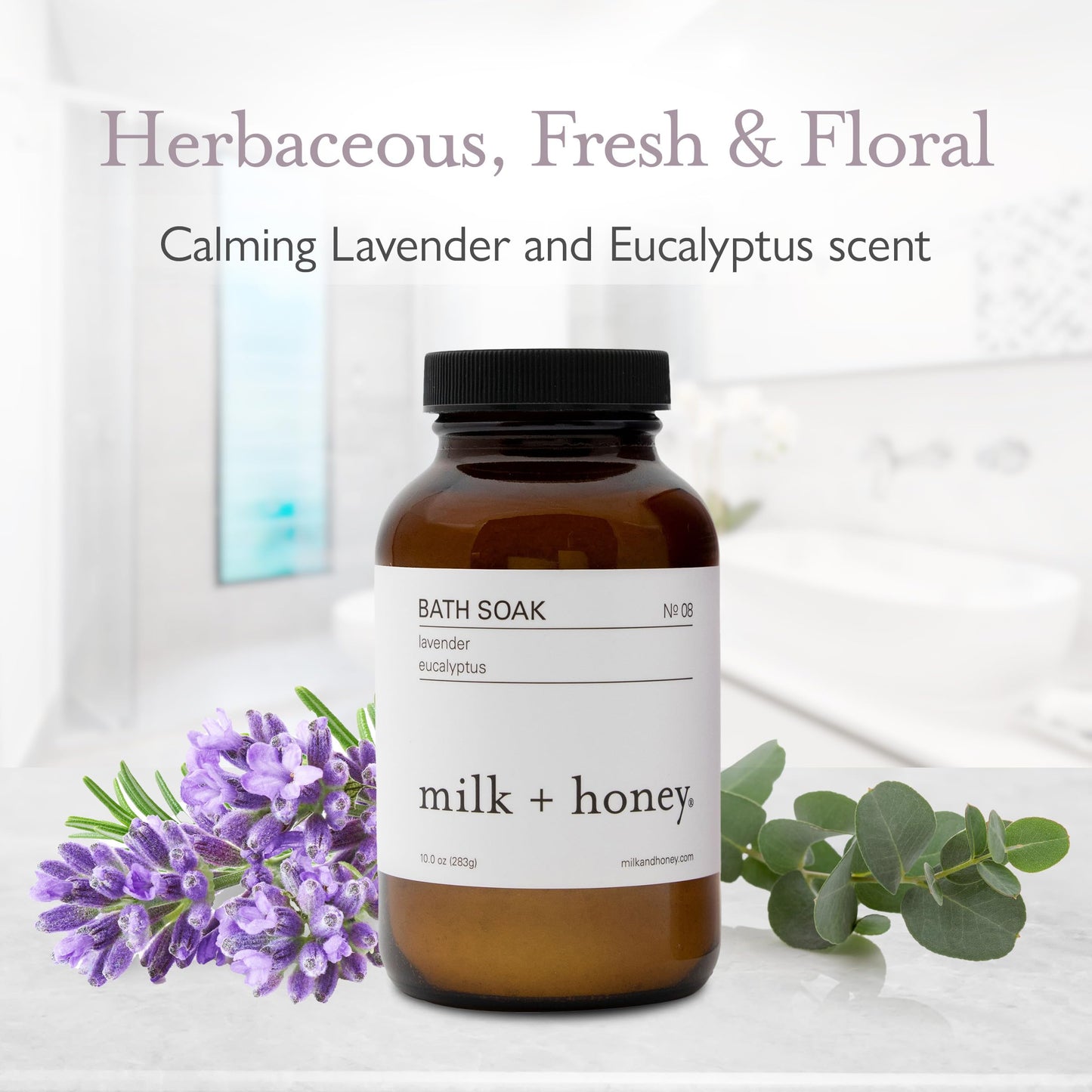 Milk + Honey Calming Bath Soak No. 8 - Moisturizing Epsom Salt with Lavender & Eucalyptus - Relaxing Aromatherapy Soak for Sore Muscles, Dry Skin Beauty and Personal Care milk + honey
