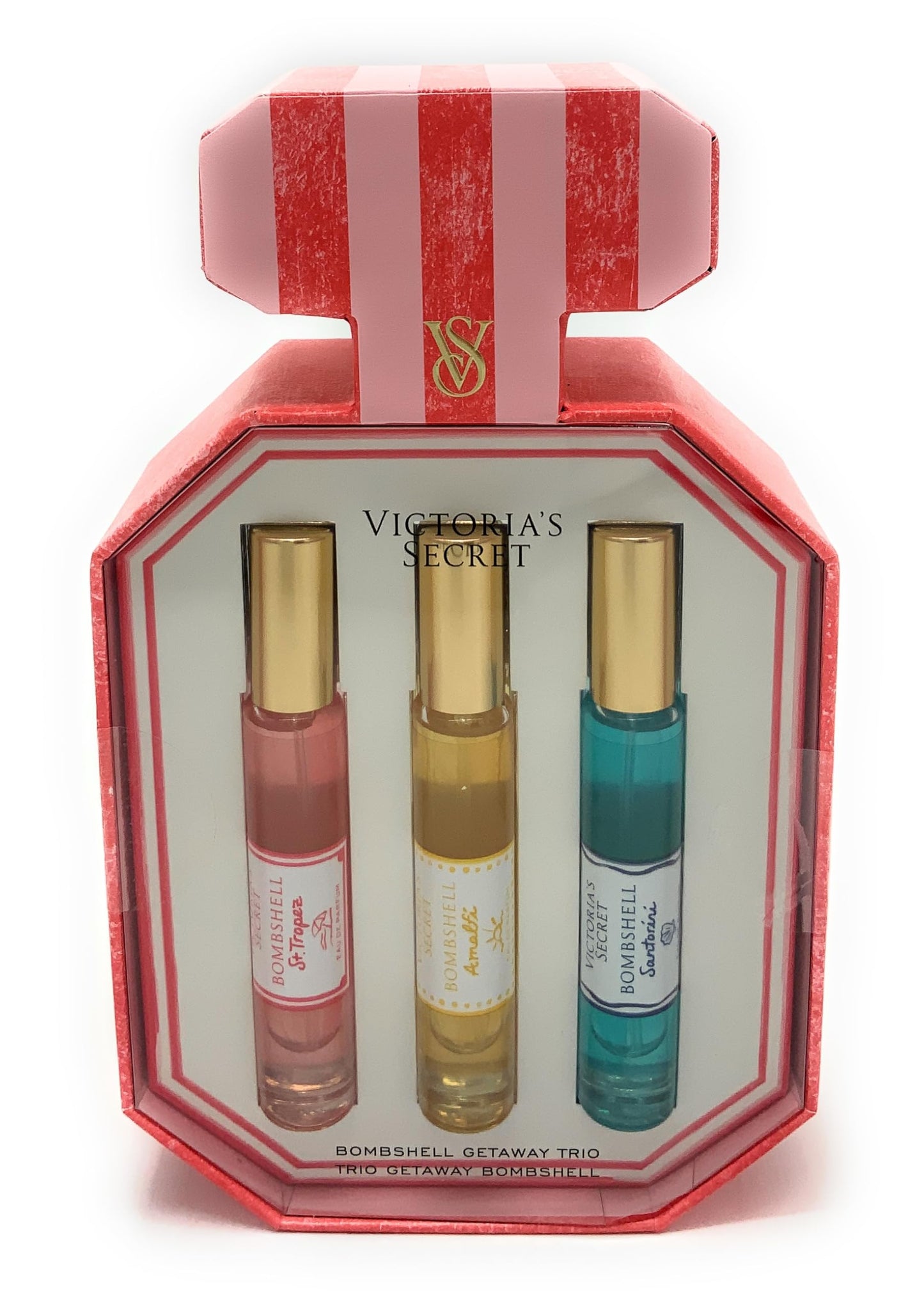 Victoria's Secret Bombshell Eau de Parfum Getaway Trio include: St. Tropez, Amalfi, Santorini Limited Edition .23fl oz each Beauty & Personal Care Victoria's Secret