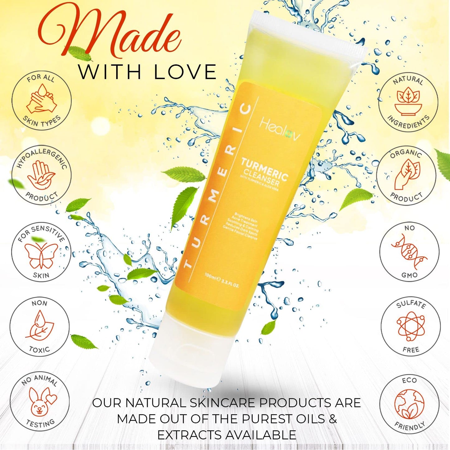 Healov Turmeric Face Wash, Turmeric Clear Skin Liquid Soap - 100% Natural Anti Aging Exfoliating Facial Cleanser for Spots, Clearing Acne Scars, Age Beauty & Personal Care Healov