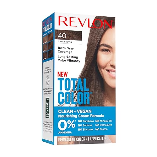 Revlon Permanent Hair Color, Permanent Hair Dye, Total Color with 100% Gray Coverage, Clean & Vegan, 40 Dark Brown, 3.5 Oz Beauty & Personal Care REVLON